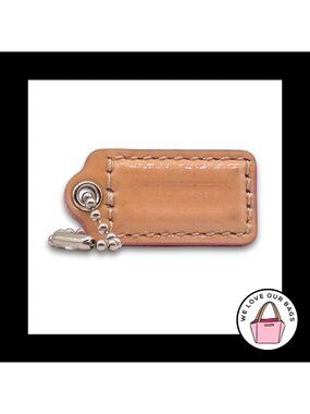 COACH HANG TAG Bag Charm Keychain Fob Buff & Purple Leather Nickel 1.5" Small